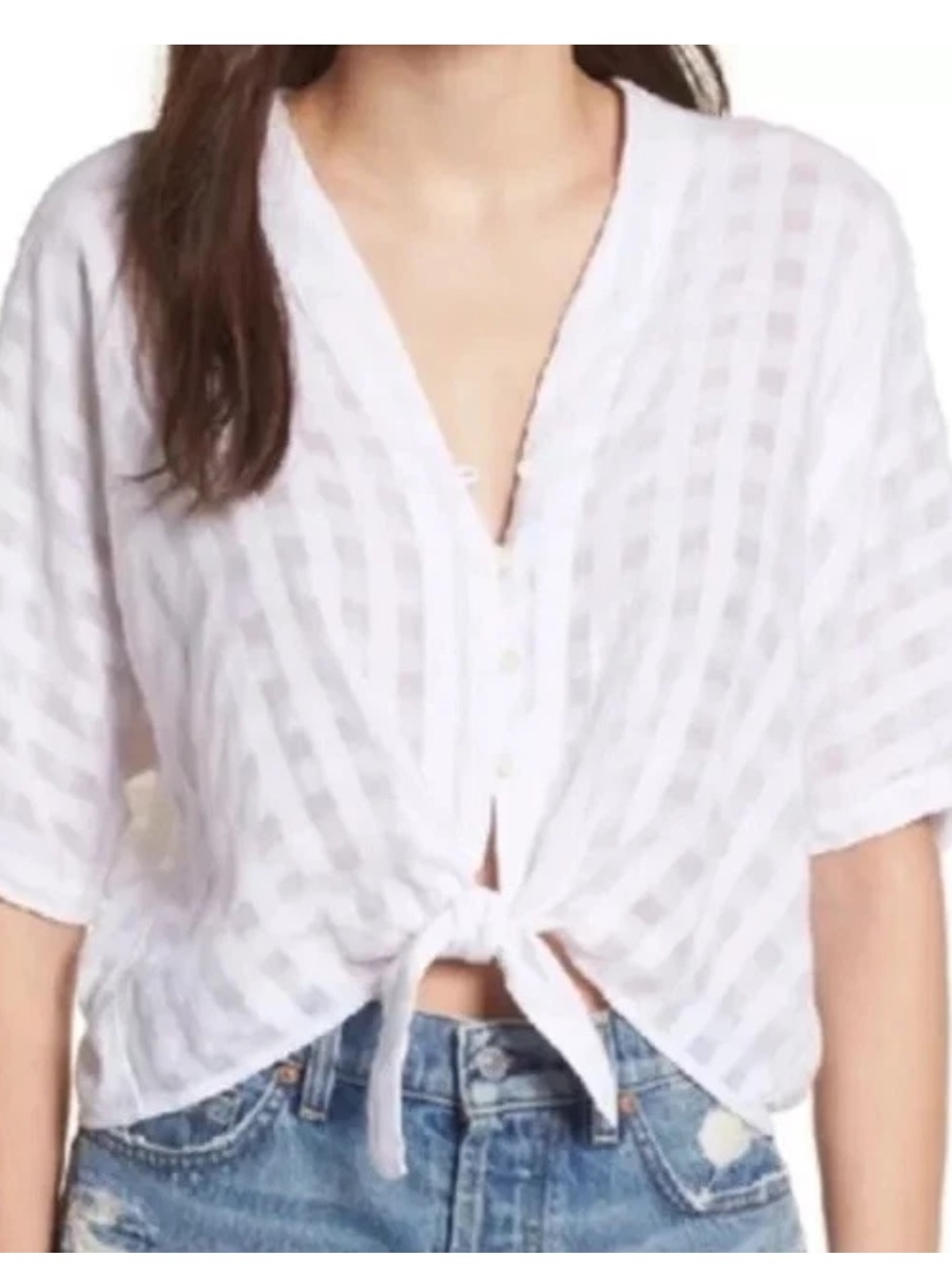 Rails White Textured Tie-Front Button Shirt